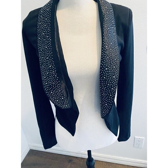 Beulah Black Blazer With Rhinestone Collar NWT Size Extra Small / Small - Picture 2 of 8